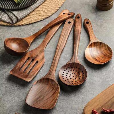 Acacia wood ladle Wooden slotted spoon Non-stick pan special