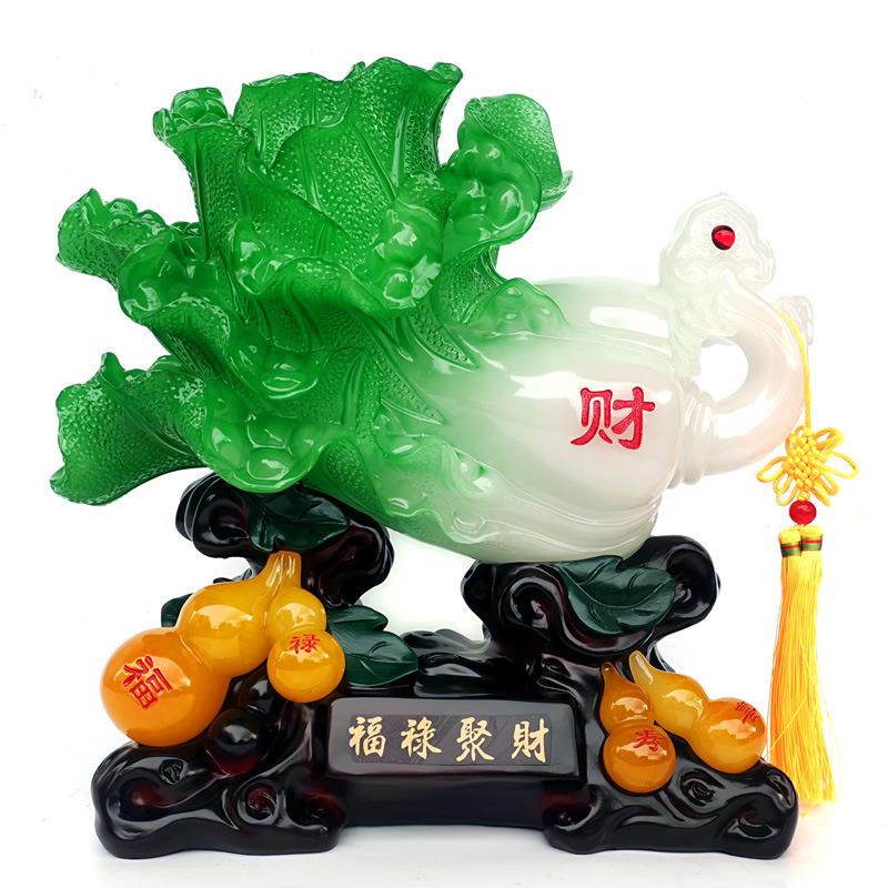 中式招财纳福玉白菜摆件办公室酒柜家居客厅百财装饰摆设开业礼品