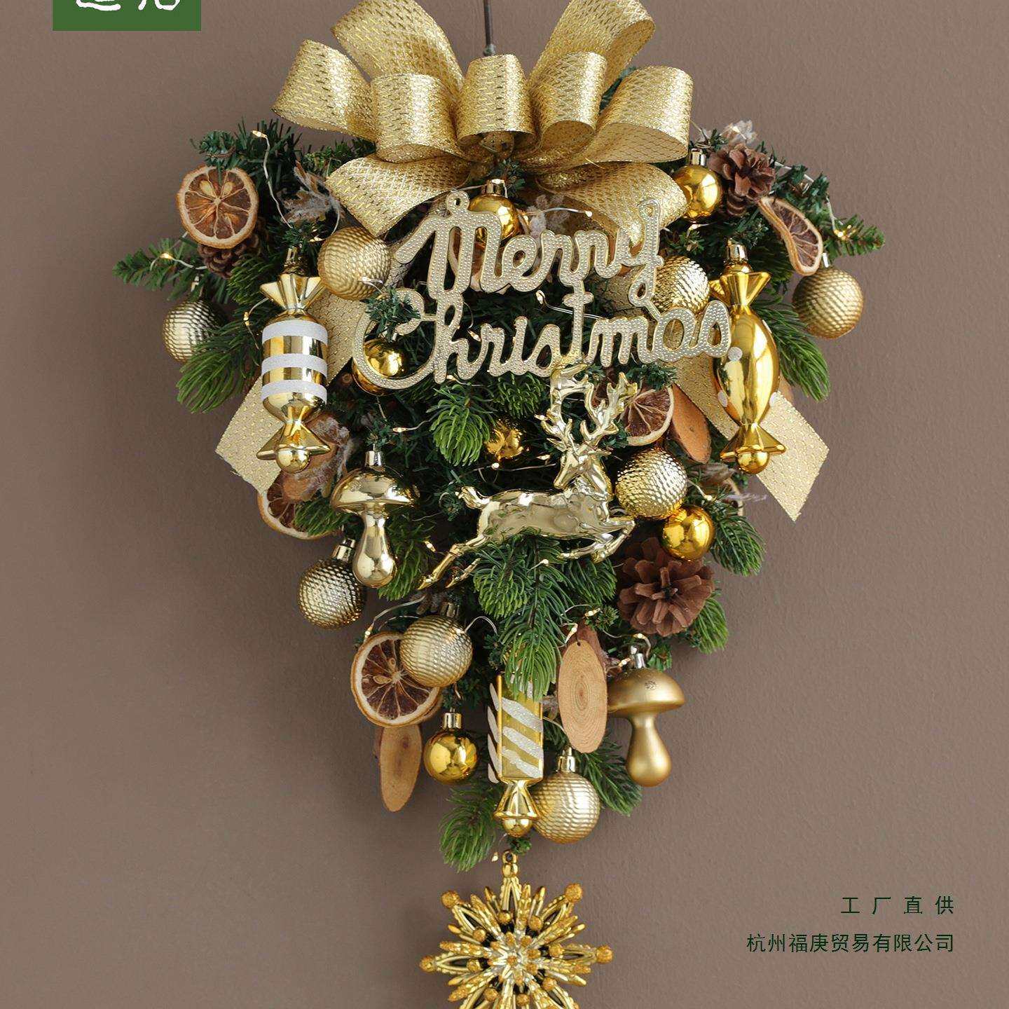 金色系水滴形壁挂门饰圣诞门挂圣诞花环创意藤条挂件装饰