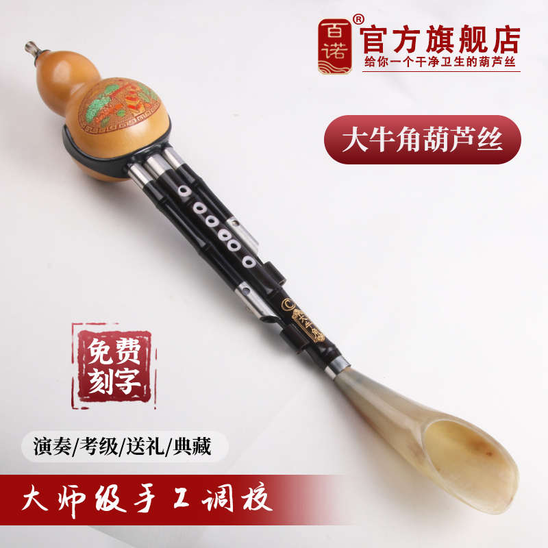 大牛角精制葫芦丝专业演奏型C调降B调乐器黑檀镶孔考级录音葫芦丝