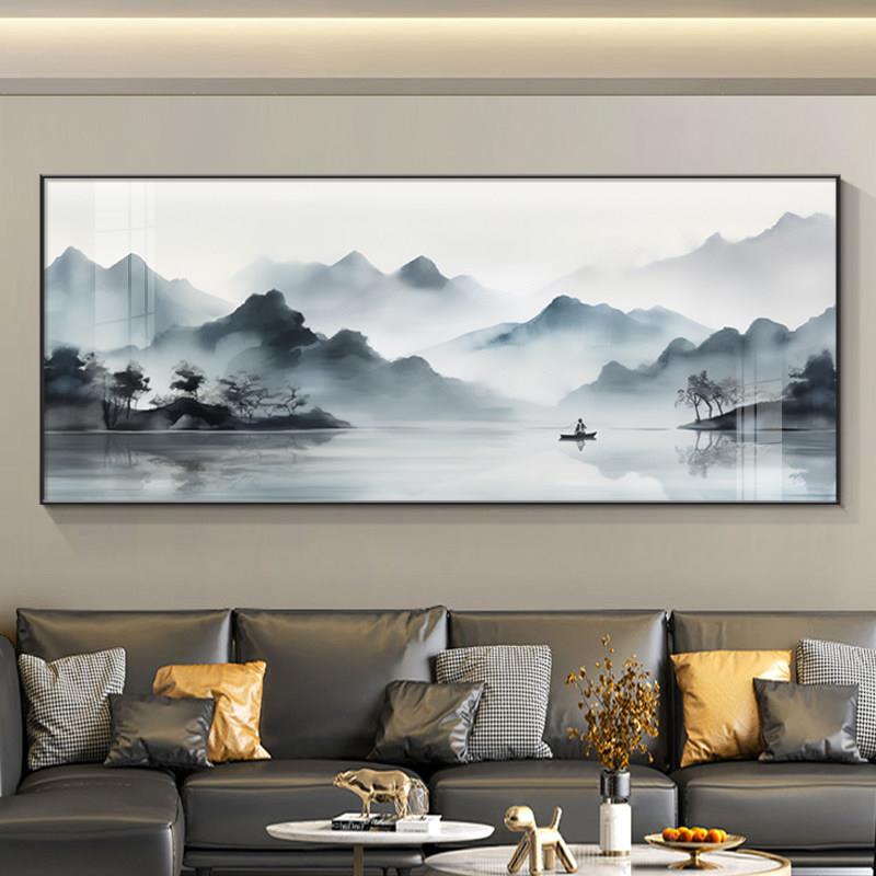水墨画茶室挂画山水画中国装饰画办公室新禅沙发背景墙客厅书房