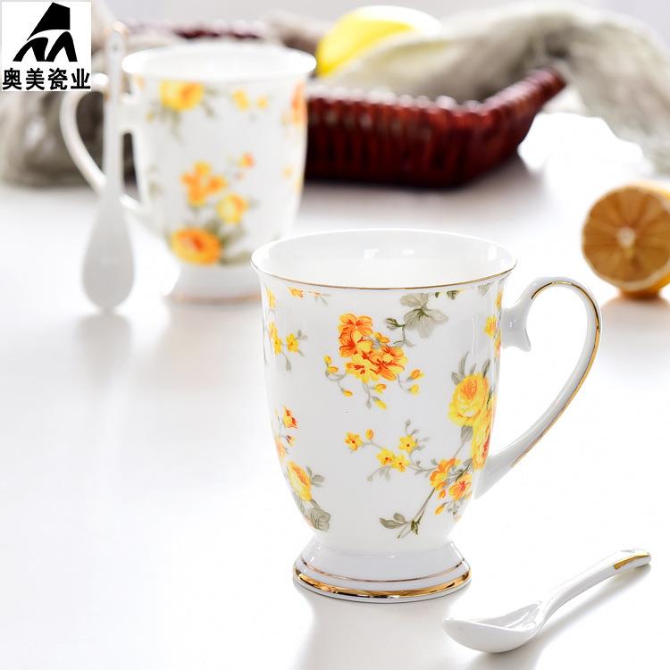 外贸出陶口瓷杯午子礼品1688-2-2边骨瓷办公下茶水杯金高脚骨瓷马