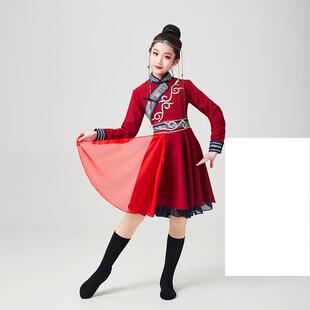 正品蒙古数儿童舞蹈演出服女蒙族白袍服装女童族男童少民族蒙古族