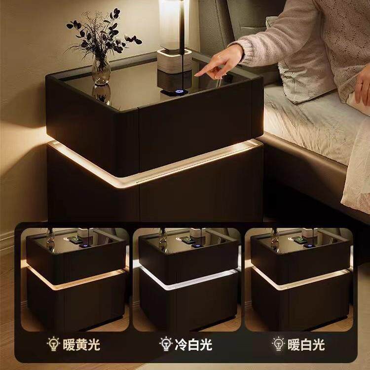 智能床头柜保险箱家用小型保险箱充电收纳卧室多功能保险柜家用