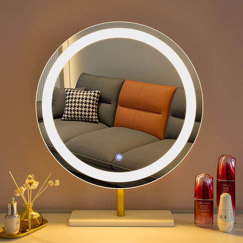 现代简约化妆镜台式桌面led带灯可旋转卧室智能轻奢梳妆镜公主镜