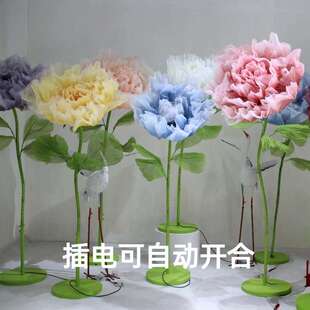 大型仿真花自动开合花牡丹花商场橱窗装饰婚礼美陈路引场景布置