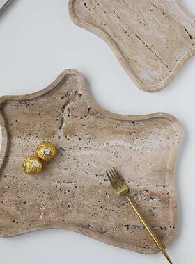 侘寂风创意不规则天然洞石装饰果盘 高级感家居摆饰桌面收纳托 托