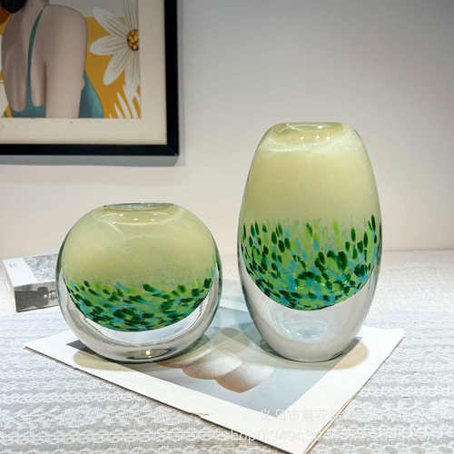 现代简约风洒金圆球手工琉璃花瓶餐桌茶几样板间高级感装饰花器皿