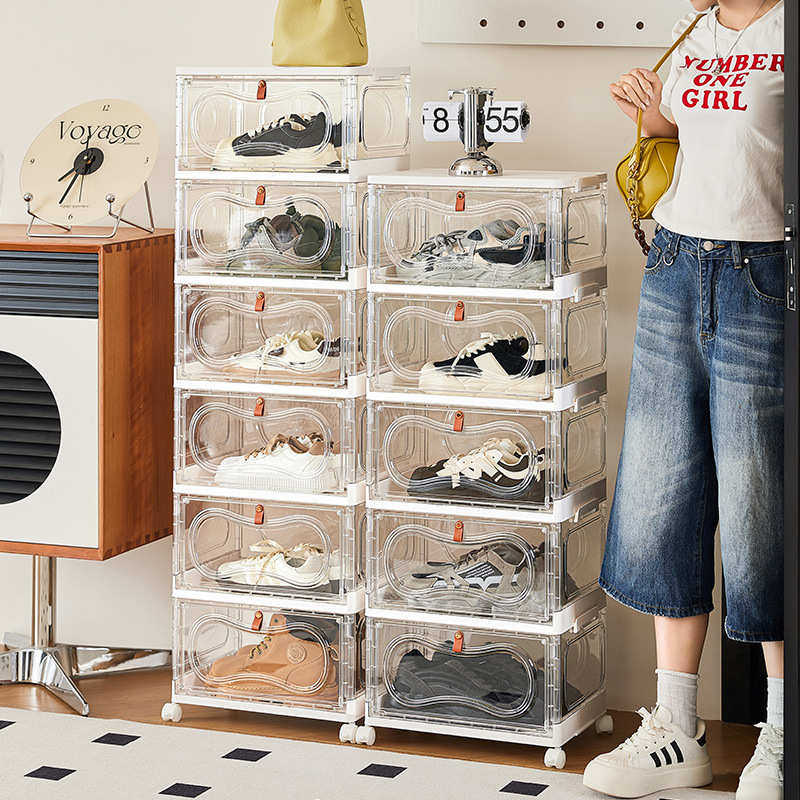 四面透明侧开鞋柜抽屉式鞋盒家居防尘收纳整理收纳箱可折叠鞋架子,收纳整理,鞋子收纳架,淘宝优惠券,粉丝福利购,淘宝优惠卷