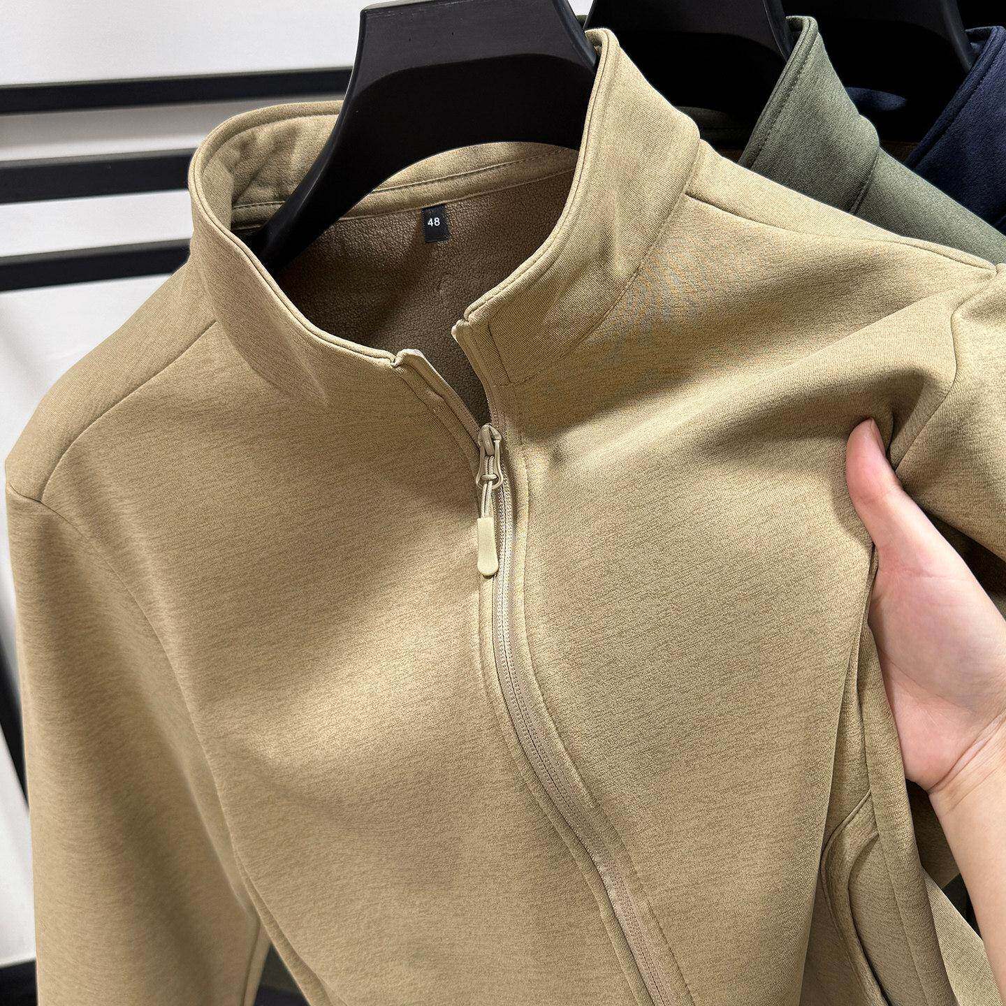 MAROLIO~高端摇粒绒外套男秋冬加绒加厚时尚立领休闲运动开衫卫衣