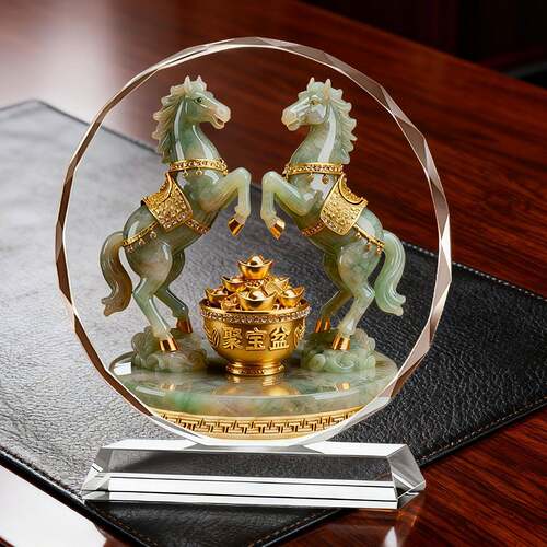 双马聚宝桌面摆件招财进宝桌面装饰品公司店铺摆件客厅乔迁送礼