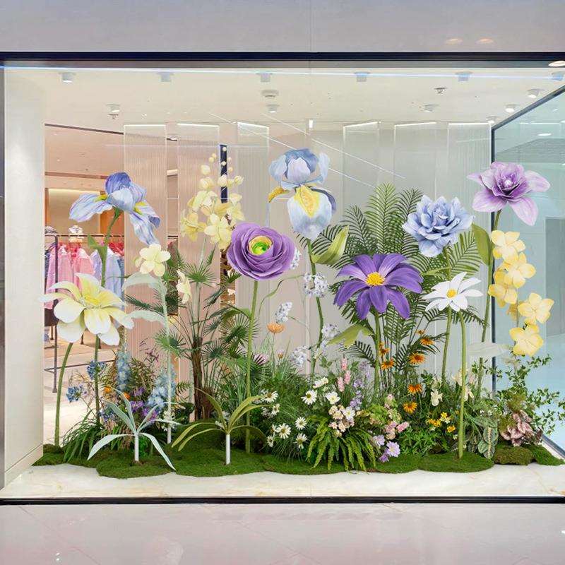 室内造景橱窗装饰场景布置绿植景观仿真泡沫花直播拍照背景花草