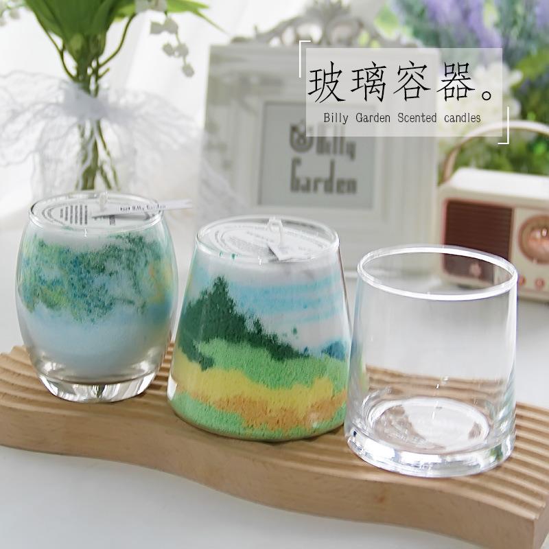 透明玻璃手工diy沙画香薰蜡烛富士山收口杯大肚杯子容器烛台水杯