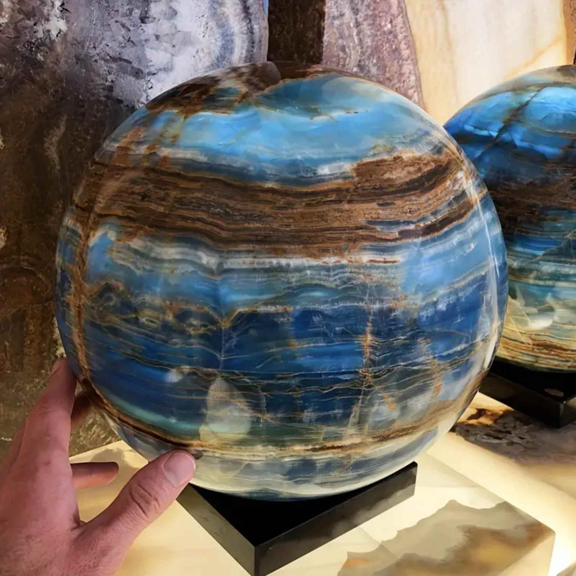 天然水晶蓝力士球摆件玛瑙原石打磨七星阵家居桌面装饰品东海水晶