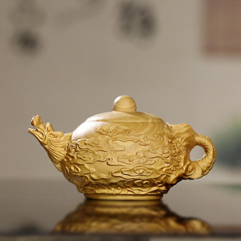 黄杨木雕文玩祥龙壶木质茶壶工艺品家居摆件手把件男士随身把玩件