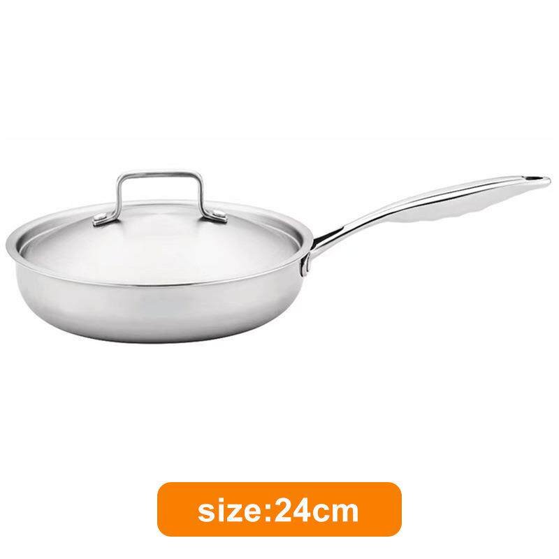 24cm26cm复合钢不锈钢单柄煎锅无涂层平底锅工厂健康无涂层