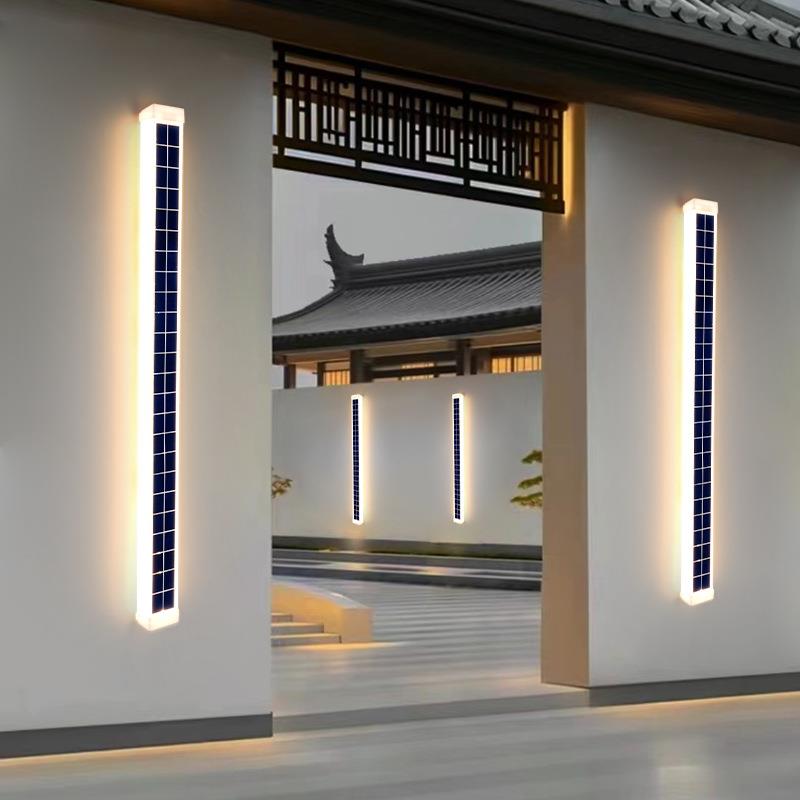 2025新款太阳能壁灯免打孔户外防水led极简长条洗墙灯庭院感应灯