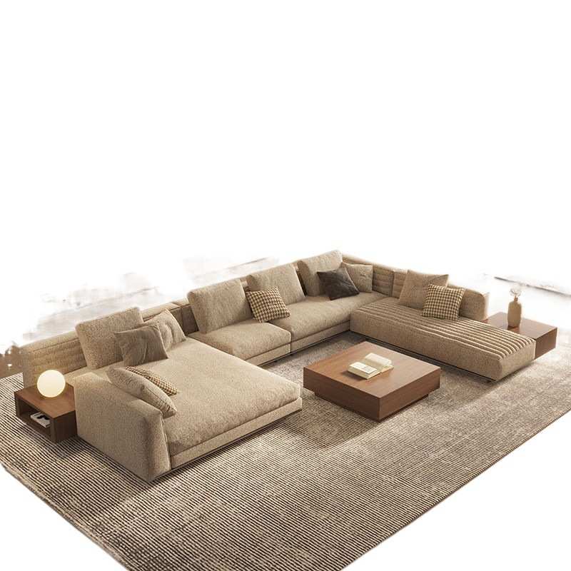 u意客厅现代轻2024别墅型简布艺沙发棉麻简约奢极新款转角式