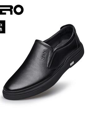 高档ZRO零度脚男鞋商务休闲皮鞋典黑色一蹬休闲鞋经真皮套经典脚