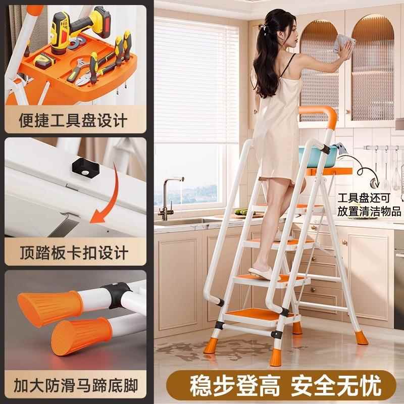 家折用梯子叠多功伸缩加CRZ梯厚室内人字工具盘梯步能梯楼梯跨境