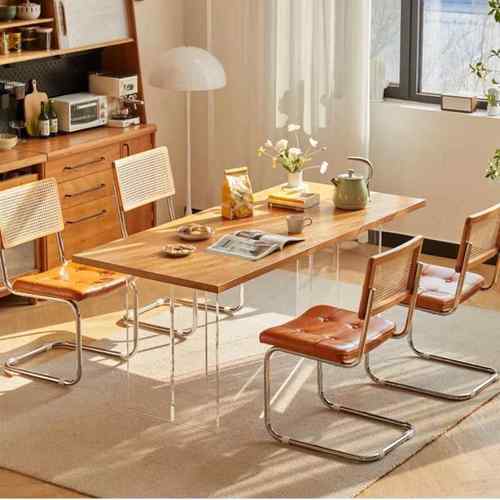 亚克力桌子悬浮餐桌北欧简约红橡木轻奢实木大板桌日式原木长条桌