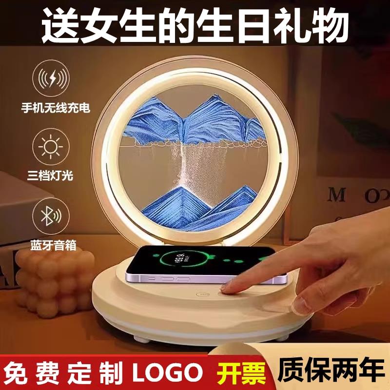 流沙画蓝牙音箱床头小夜灯无线充电音响桌面装饰摆件生日礼物女生图片