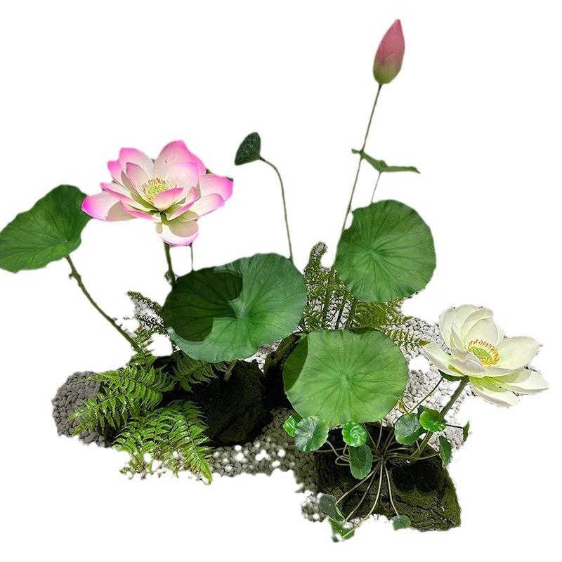 wo+仿真pu莲花莲蓬造景荷花植物芦苇摆件酒店餐厅落地景观花摆件