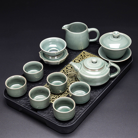 哥窑茶具套装家用泡，茶壶茶盘日式陶瓷，可开片冰裂高档小套功夫茶杯