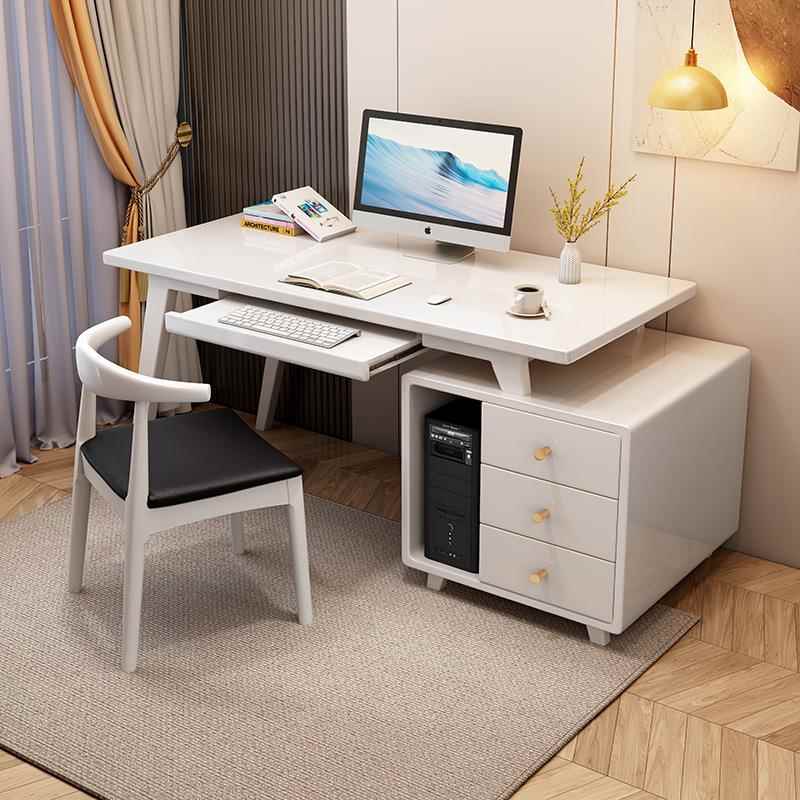 简约现代实木电脑桌台式家用带键盘托轻奢书桌意式极简简易办公桌