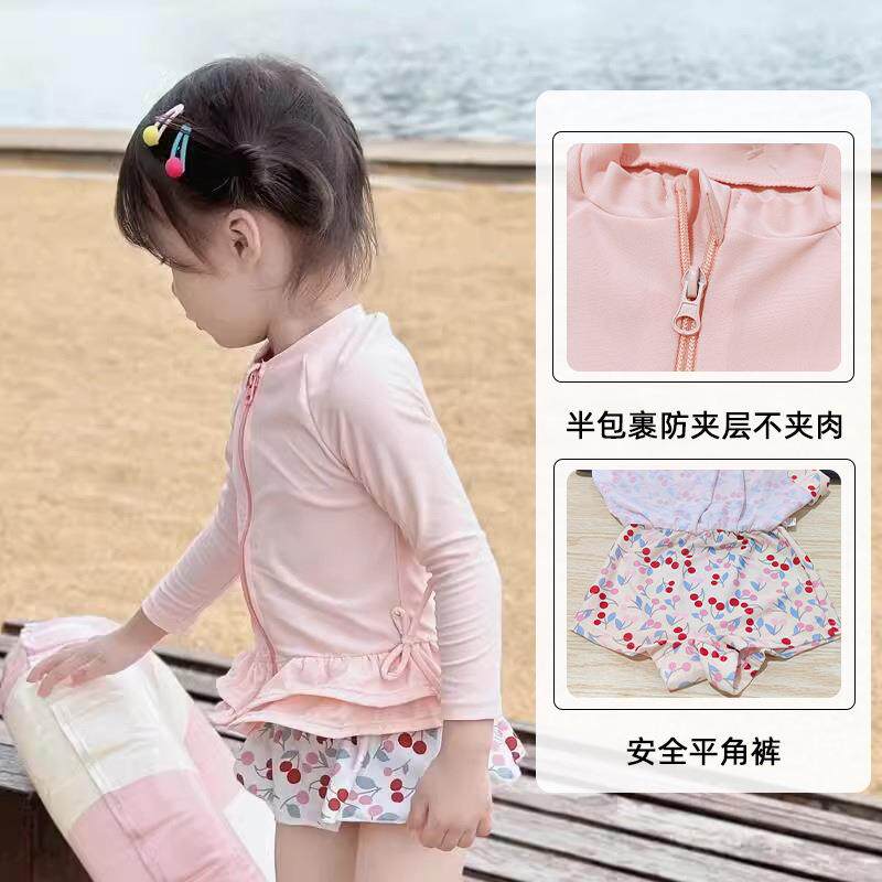 长袖防晒泳衣女孩女童可爱新款速干小童连体游泳儿童公主泳装