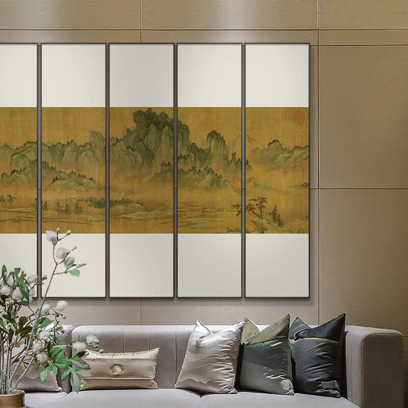 新款直销新中式山水装饰画客厅沙发背景墙六联画茶室书房民宿酒店
