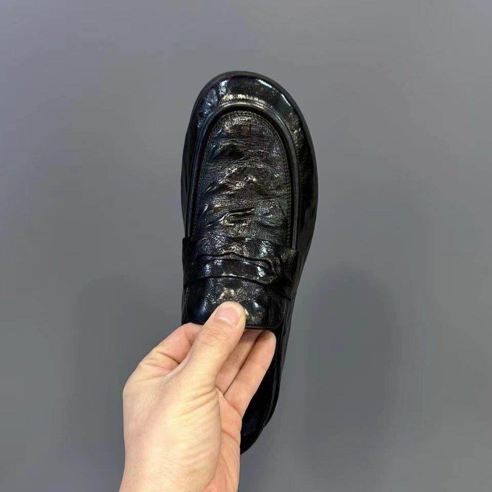 高端男鞋豆豆鞋真牛皮2025新款春季软底软面一脚蹬经典男士乐福鞋