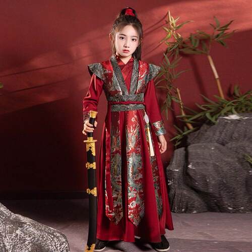 儿童古装花木兰汉服女童春秋武侠风帅气演出服古代侠客连体秋季