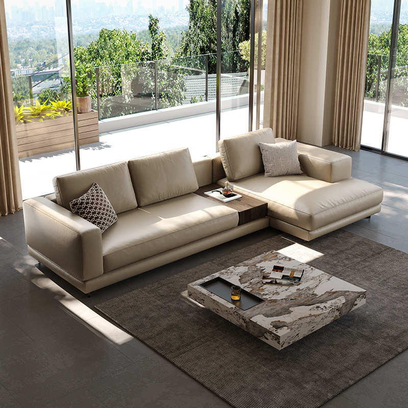 排风直头层牛皮组合单人诧寂意式极简沙发北欧卡其色转角蒙德里安