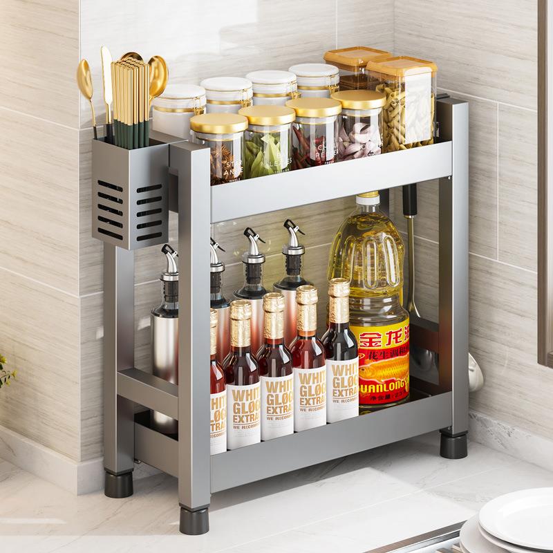 枪灰厨房调料置物架窄小家用多功能调料品放油盐酱醋调味罐收纳架