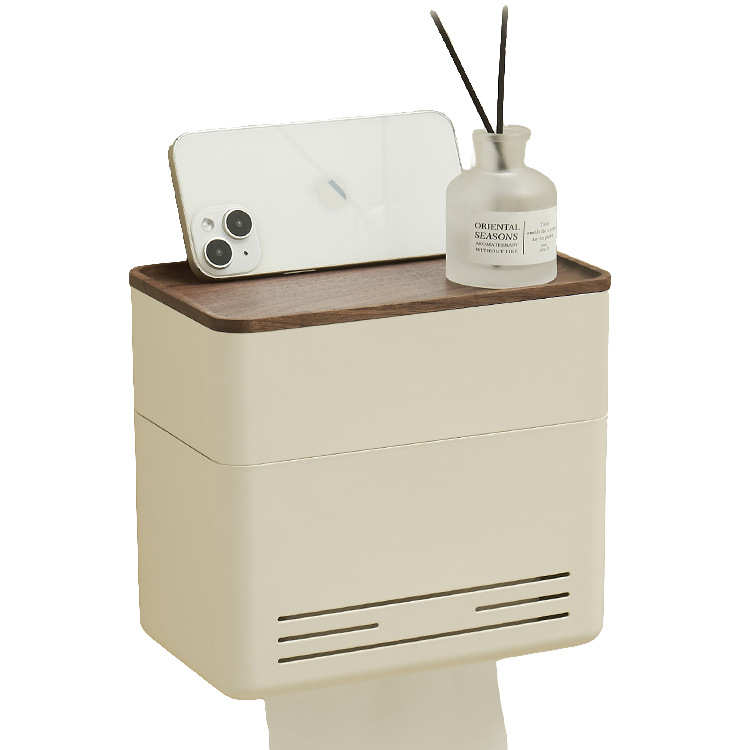 卫生间厕纸盒免打孔奶油风壁挂式厕所卷纸架实木纸巾抽纸盒置物架