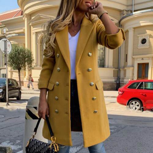 Women Winter Blend Mid Coat Notch Double Breasted Lapel