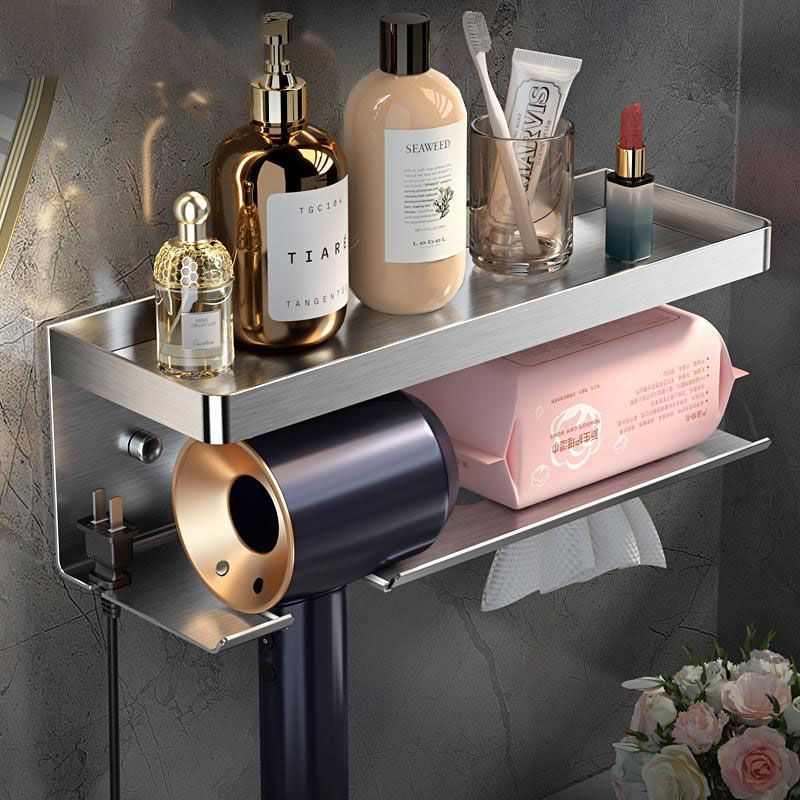 304不锈钢浴室吹风机置物架卫生间挂壁免打孔电风筒收纳支架挂架