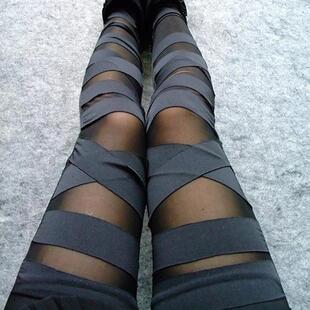 tied leggings binding mesh cross straps Women with