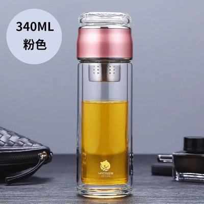 亚泰茶水分离双层玻璃杯不漏水防烫便携高硼硅透明泡茶杯商务水杯