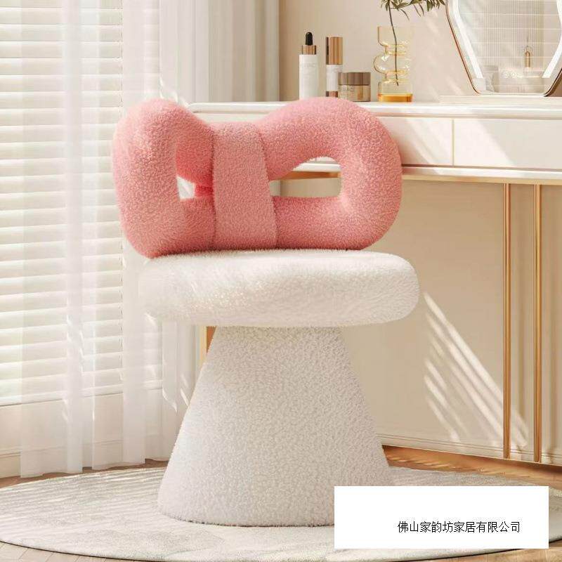 可旋转化妆凳奶油风女生卧室梳妆台椅子高级感网红蝴蝶结靠背凳子