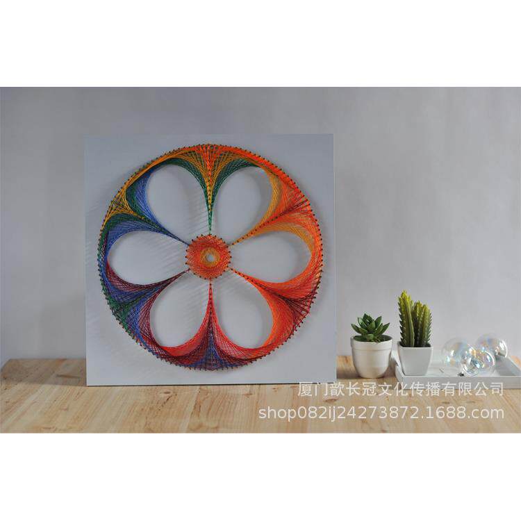 五彩曼陀罗花几何图绕线画弦丝画钉子画DIY材料包装饰画