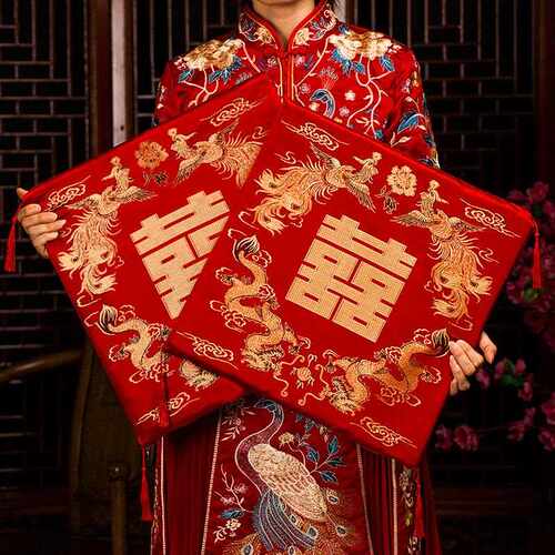 结敬茶跪垫对新郎新娘一改口厚垫子婚加磕头喜04583垫红色坐垫婚