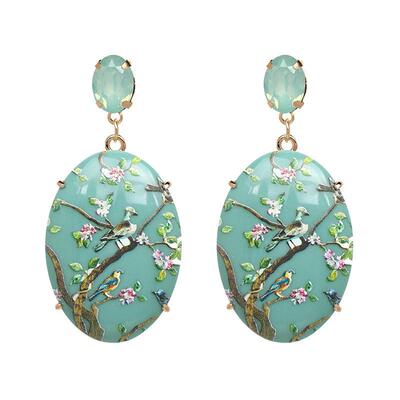 Cross Border Women Resin Exaggerated Print Earring Jewelry