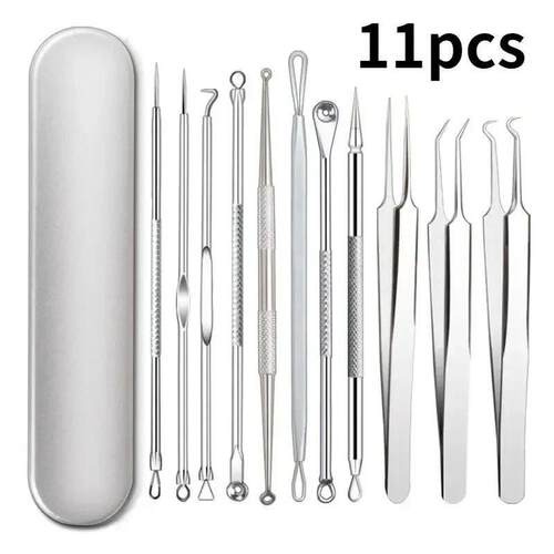 11Pcs Ingrown Hair Tweezers Acne Blackhead Removal Needles