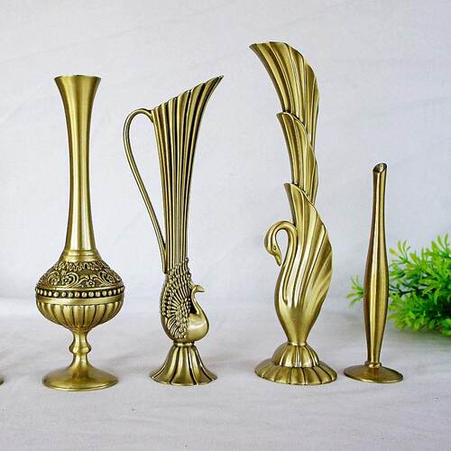 中世纪覆古金属欧式婚庆孔雀天鹅花瓶摆件模型表面电镀工艺品