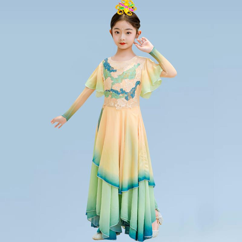 正品儿童古练典舞演出服服女飘逸仙气扇子套装女童醉清波功舞蹈服