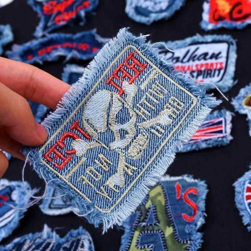 可缝布贴刺绣图案 薄款高档衣服标签布 适用牛仔裤破洞补丁贴