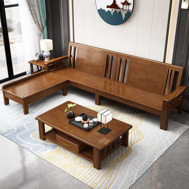 全实木沙发现代中式小户型简约经济贵妃转角冬夏沙发实木沙发橡胶