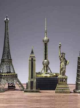 地标建筑模型摆件高级感跨境金属工艺品客厅办公室桌面铁艺装饰品